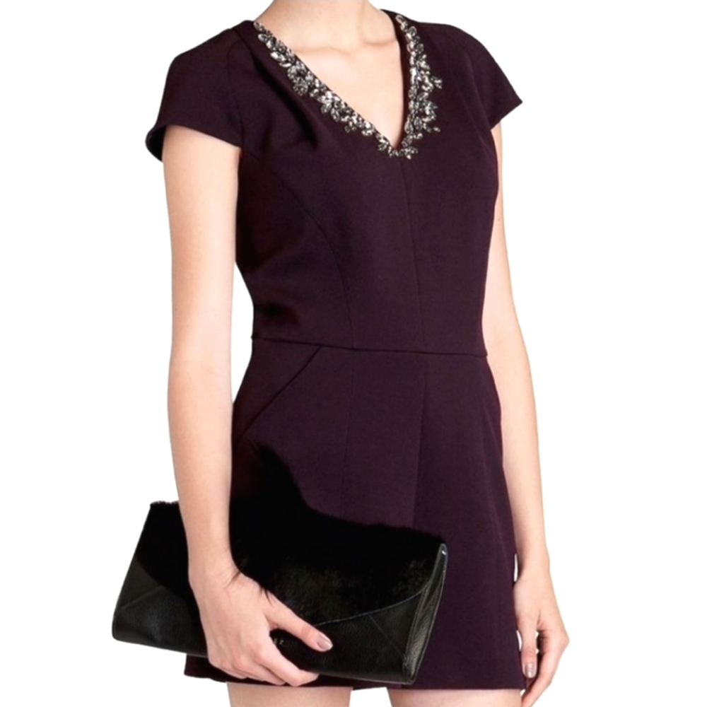 Ted Baker London Nuada elegant romper in rich purple, jeweled neckline size 2